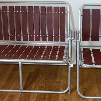 Vintage Mid-Century Modern Outdoor Folding Chair and Bench