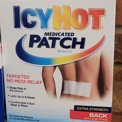 New  Box of Icy Hot Patches, Band-Aids, and Dr. Brite Disinfecting Spray