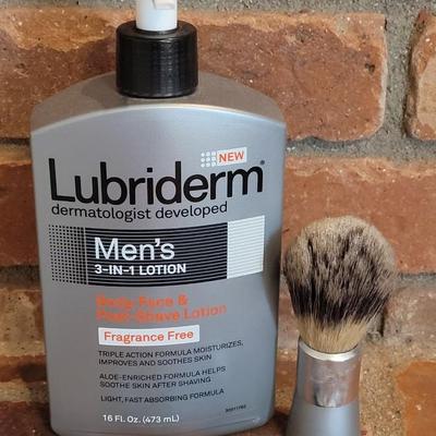 Shaving Brush, Shave Lotion and Razor Handle