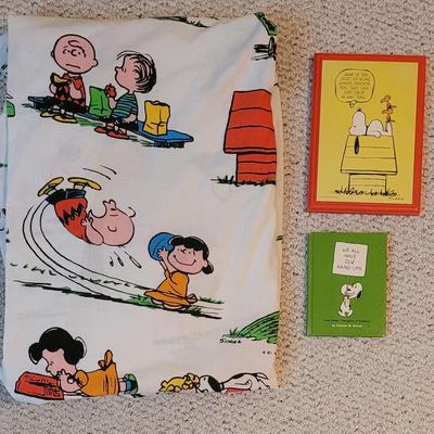1960s and 70s Snoopy Fitted Sheet, Book, and Plaque