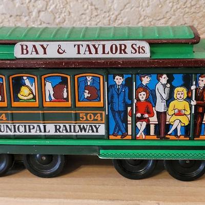 Vintage Metal Wind Up Rio Grande Locomotive and San Francisco Trolley