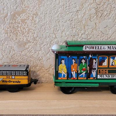 Vintage Metal Wind Up Rio Grande Locomotive and San Francisco Trolley