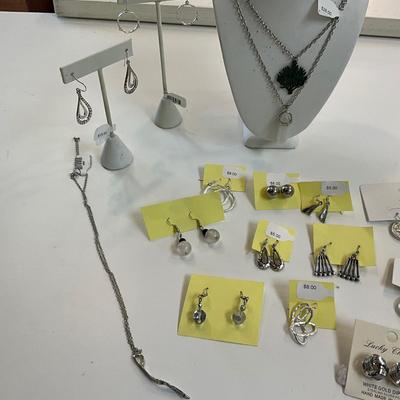 430 Lot of Silvertone Earrings and Quartz Necklace Lot