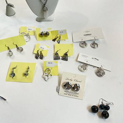 430 Lot of Silvertone Earrings and Quartz Necklace Lot
