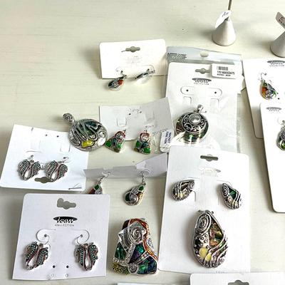 432 Lot of Enamel Abalone Style Pendant and Earring Sets with Pendants and Earrings