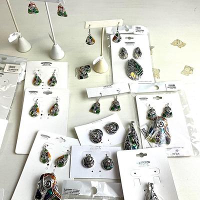 432 Lot of Enamel Abalone Style Pendant and Earring Sets with Pendants and Earrings