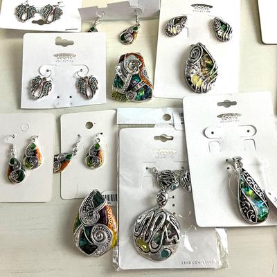 432 Lot of Enamel Abalone Style Pendant and Earring Sets with Pendants and Earrings