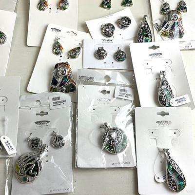 432 Lot of Enamel Abalone Style Pendant and Earring Sets with Pendants and Earrings