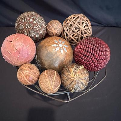 Metal Basket and Green Glass Bowl (LR-KL)