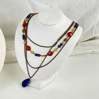 434 Blue Stone Necklace Lot with Earrings & Enamel Shell Bracelet