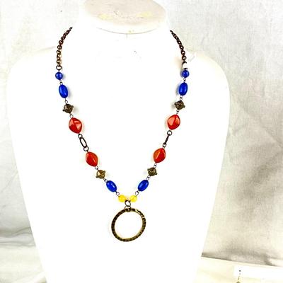 435 Blue / Coral Colored Necklaces with Goldtone Earrings