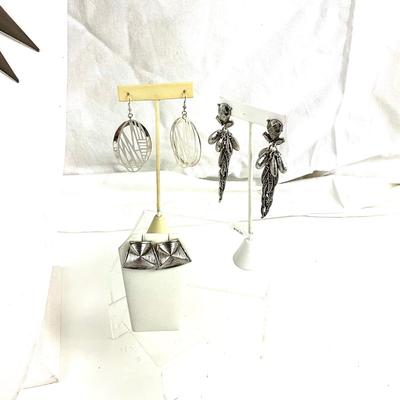 436 Silver Tone Jewelry Lot with Lock Bracelet and Three Pairs of Earrings