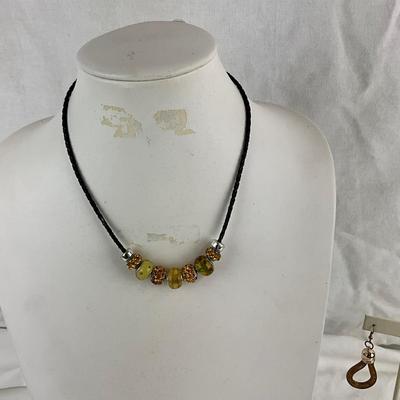 437 Gold Enamel Beaded Necklace with Six Pairs of Earrings and Stretch Beaded Bracelet