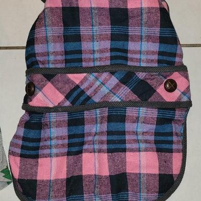 Coco Lane Couture Pink Plaid Pet Coat and Hanna Andersson Tree Shirt