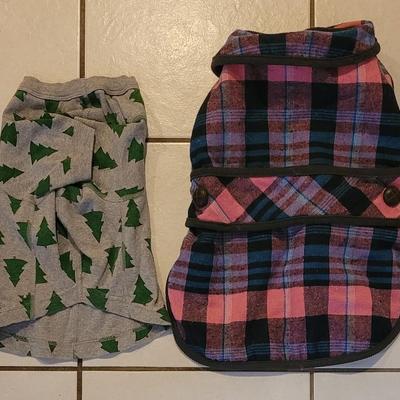 Coco Lane Couture Pink Plaid Pet Coat and Hanna Andersson Tree Shirt