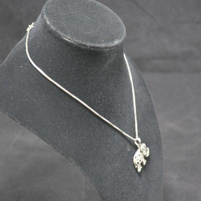 925 Sterling Elephant Pendant with 925 Cube Chain 16" 10.3g