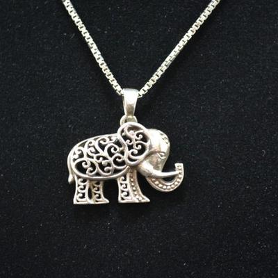 925 Sterling Elephant Pendant with 925 Cube Chain 16" 10.3g