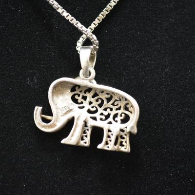 925 Sterling Elephant Pendant with 925 Cube Chain 16" 10.3g