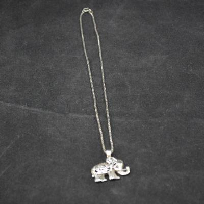 925 Sterling Elephant Pendant with 925 Cube Chain 16" 10.3g