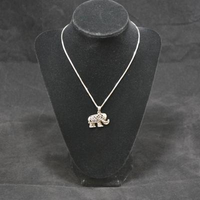 925 Sterling Elephant Pendant with 925 Cube Chain 16" 10.3g