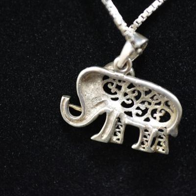 925 Sterling Elephant Pendant with 925 Cube Chain 16" 10.3g