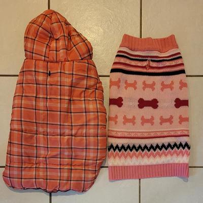 Pink Plaid Nylon Pet Coat and Pink Bones Sweater