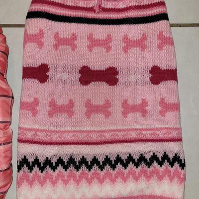 Pink Plaid Nylon Pet Coat and Pink Bones Sweater