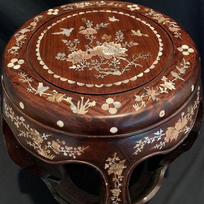 Two Rosewood Stools with Mother of Pearl Inlay (DR-KW)