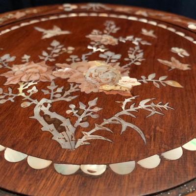 Two Rosewood Stools with Mother of Pearl Inlay (DR-KW)