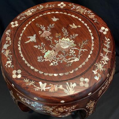 Two Rosewood Stools with Mother of Pearl Inlay (DR-KW)