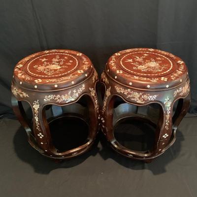 Two Rosewood Stools with Mother of Pearl Inlay (DR-KW)