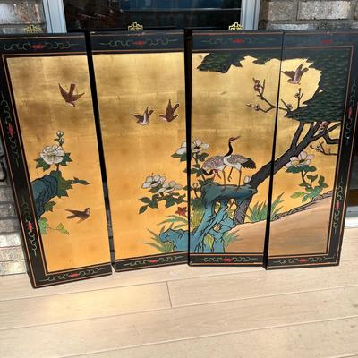 Four Asian Style Painted Panels of Art (D-MK)