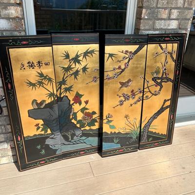 Four Asian Style Painted Panels of Art (D-MK)