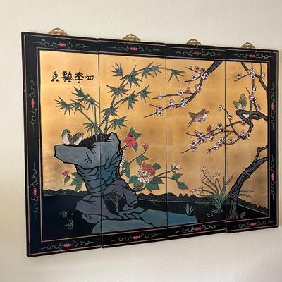 Four Asian Style Painted Panels of Art (D-MK)
