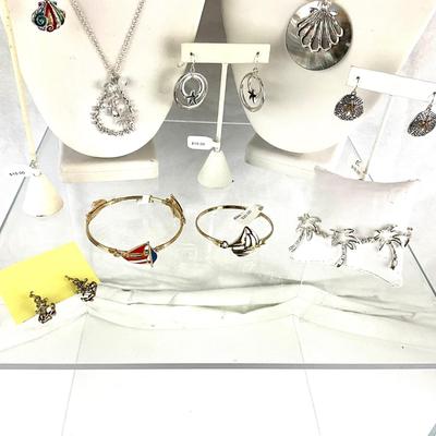 452 Nautical Shell, Sailboat, Palm Tree Jewelry Lot