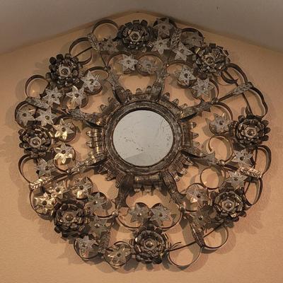 Vintage Mexican Tin Flower Mirror