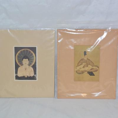 Set of 2 Vintage Japanese Wall Prints Amida & The Poet Akahito
