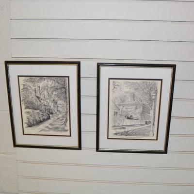 Set of 2 Local VA Bernard Davis Prints George Wythe House and Westover VA
