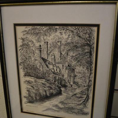 Set of 2 Local VA Bernard Davis Prints George Wythe House and Westover VA