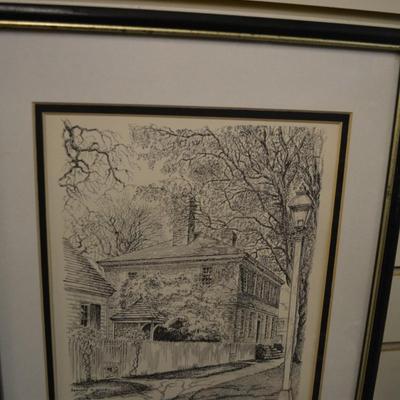 Set of 2 Local VA Bernard Davis Prints George Wythe House and Westover VA