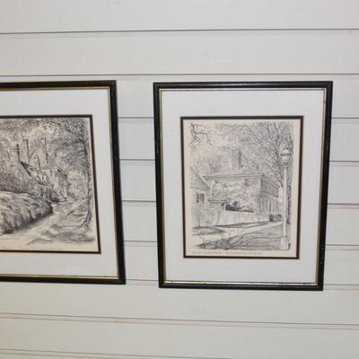 Set of 2 Local VA Bernard Davis Prints George Wythe House and Westover VA