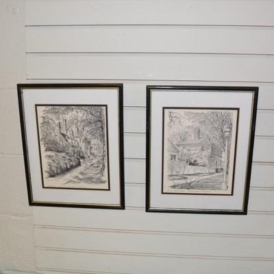 Set of 2 Local VA Bernard Davis Prints George Wythe House and Westover VA