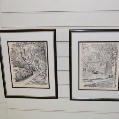 Set of 2 Local VA Bernard Davis Prints George Wythe House and Westover VA