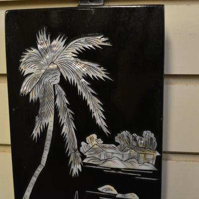 Set of 4 Asian Lacquered Wall Art with Mother of Pearl Detailing