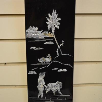 Set of 4 Asian Lacquered Wall Art with Mother of Pearl Detailing