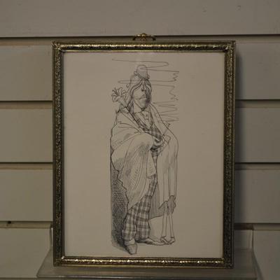 Reproduction Print of David Levine Art Piece Frame Measures 10.25"x8.25"