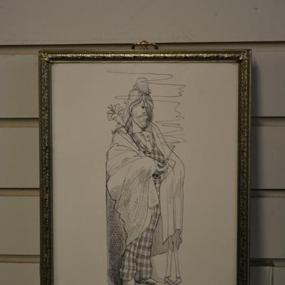 Reproduction Print of David Levine Art Piece Frame Measures 10.25"x8.25"