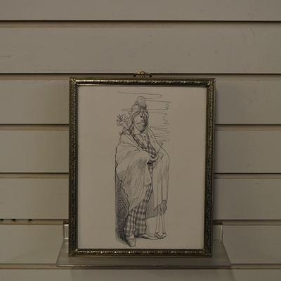 Reproduction Print of David Levine Art Piece Frame Measures 10.25"x8.25"