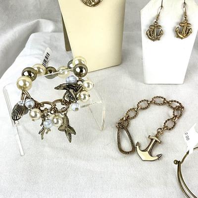 457 Nautical "Refuse to Sink" Goldtone Necklace with Anchor, Starfish, Earrings