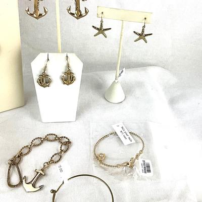 457 Nautical "Refuse to Sink" Goldtone Necklace with Anchor, Starfish, Earrings
